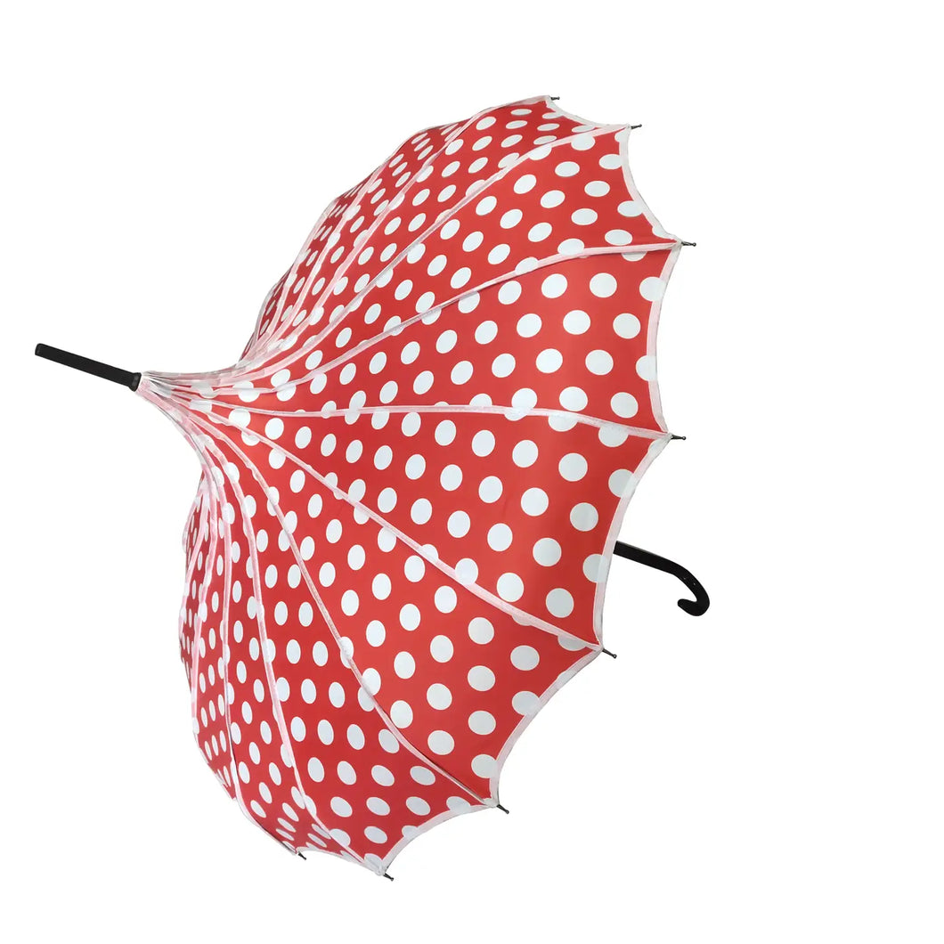 Red Boutique Polka Dot Ribbed Pagoda Umbrella Parasol