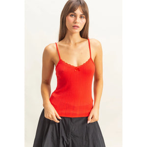 True Red Little Bow Sleeveless Crop Top