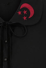 Load image into Gallery viewer, Red Moon and Star Embroidered Collar Peplum Button Down Top
