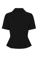Load image into Gallery viewer, Red Moon and Star Embroidered Collar Peplum Button Down Top
