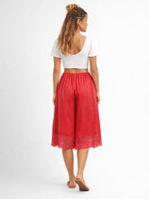 Load image into Gallery viewer, Red Lace Hem Wide Leg Shorts
