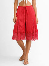 Load image into Gallery viewer, Red Lace Hem Wide Leg Shorts
