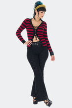 Load image into Gallery viewer, Red and Black Striped Lace Up Cardigan
