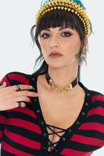 Load image into Gallery viewer, Red and Black Striped Lace Up Cardigan
