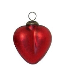 Red Matte Crackle Glass Heart Ornament