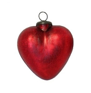 Red Matte XL Crackle Glass Heart Ornament