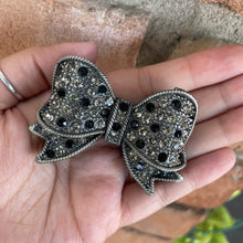 Load image into Gallery viewer, Gunmetal Crystal Bow Trinket Bow with Black Edge
