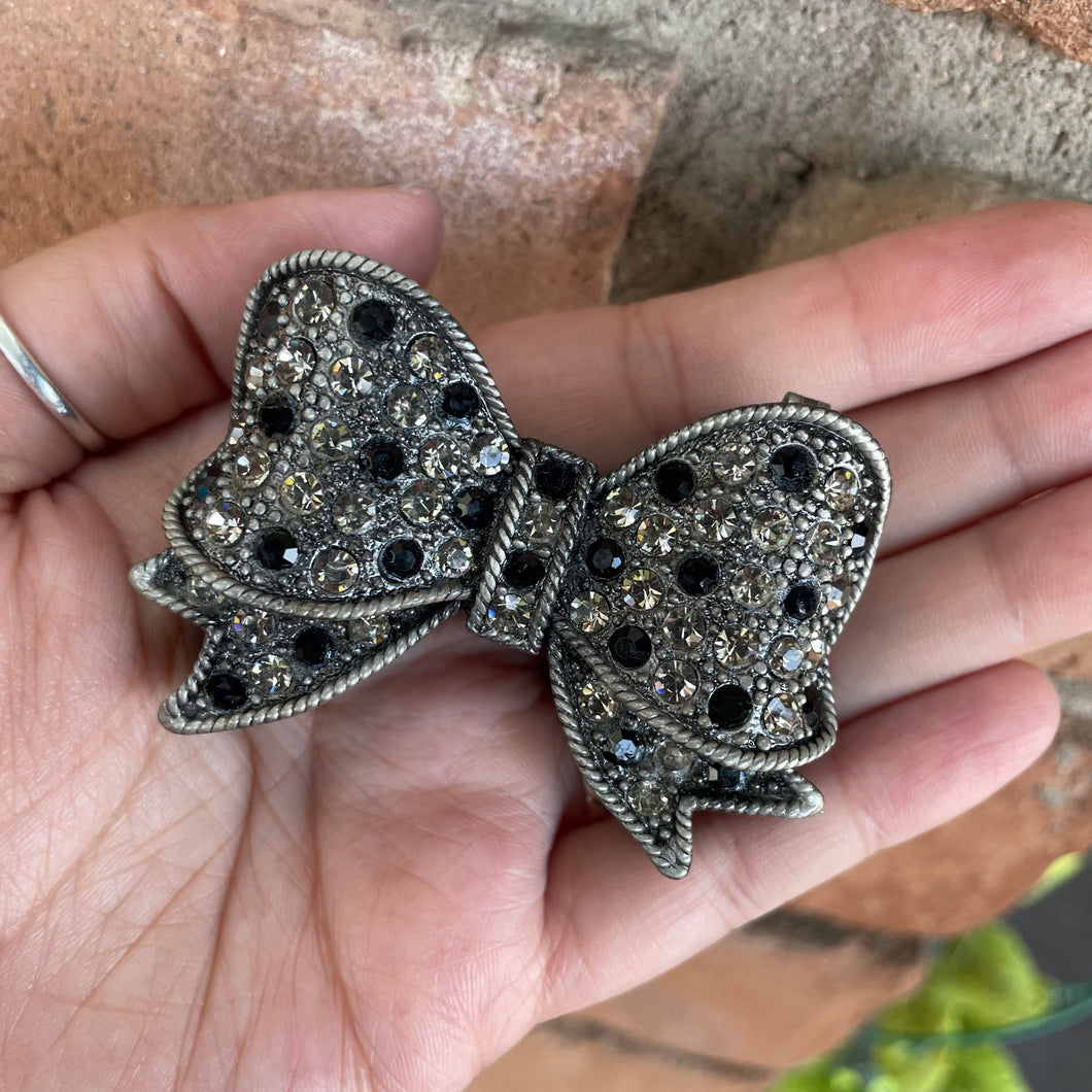 Gunmetal Crystal Bow Trinket Bow with Black Edge
