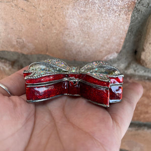 Silver Crystal Bow Trinket Bow with Red Edge