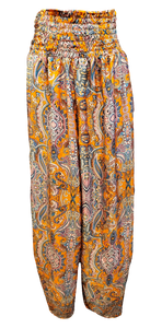 Orange Blossom Boho Ruched Waist Wide Leg Pants