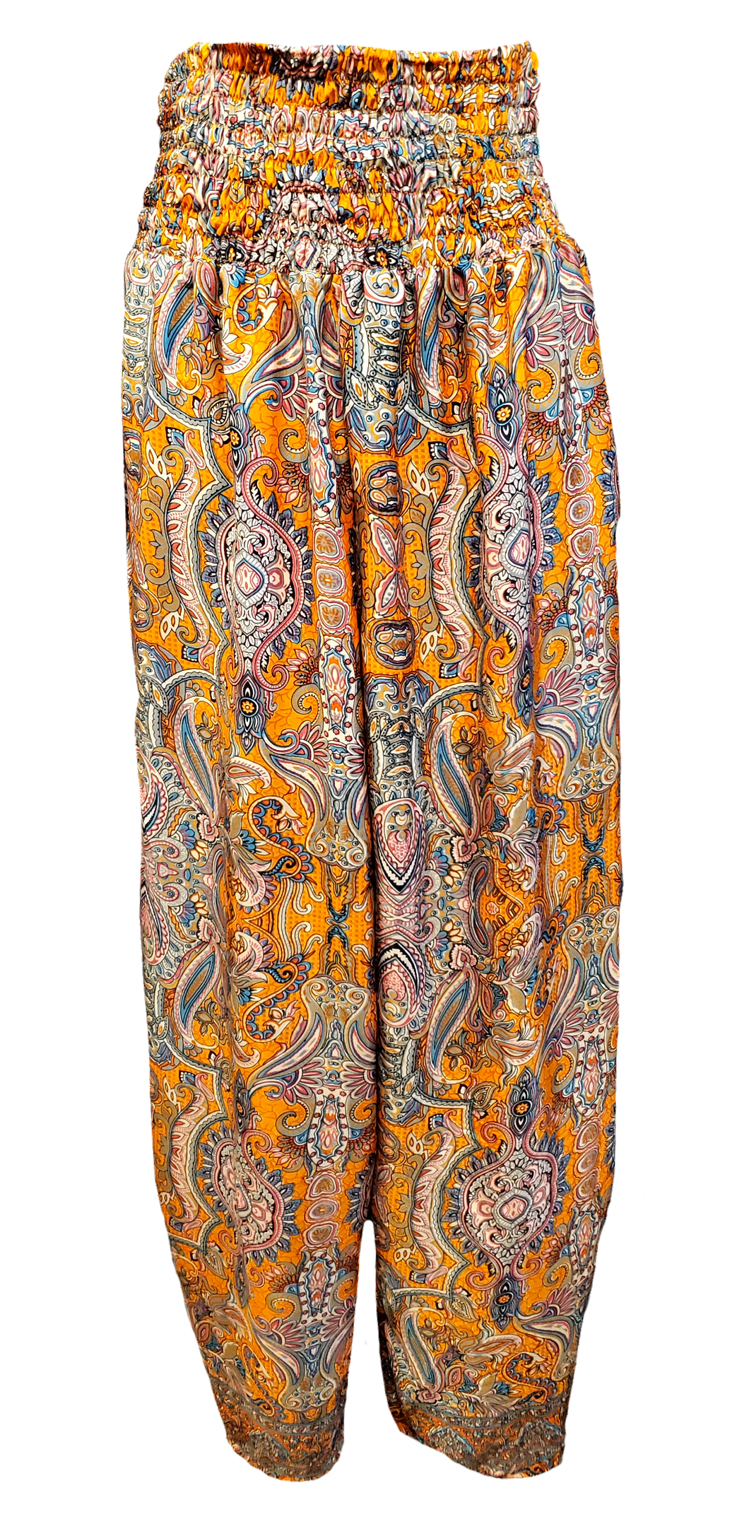 Orange Blossom Boho Ruched Waist Wide Leg Pants