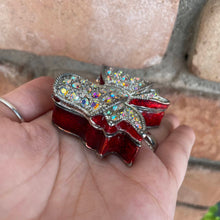 Load image into Gallery viewer, Silver Crystal Bow Trinket Bow with Red Edge
