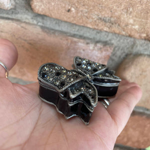 Gunmetal Crystal Bow Trinket Bow with Black Edge