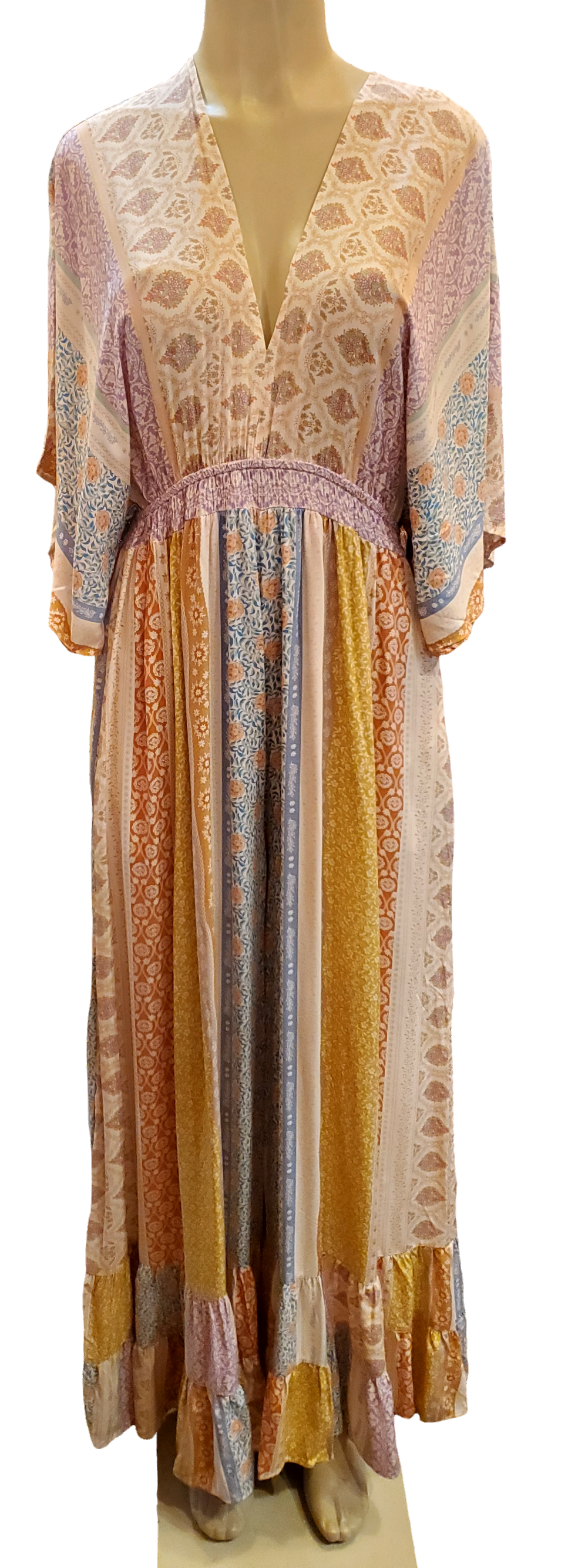 Floral Striped Kimono Sleeved Wide Leg Jumpsuit