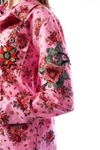 Load image into Gallery viewer, Close-up of a pink floral jacket with decorative elements on a white background

