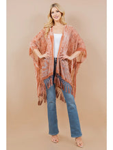 Load image into Gallery viewer, Rose Velvet Burnout Tassel Kimono
