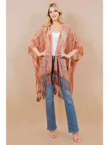 Rose Velvet Burnout Tassel Kimono