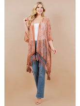 Load image into Gallery viewer, Rose Velvet Burnout Tassel Kimono
