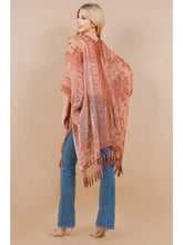 Load image into Gallery viewer, Rose Velvet Burnout Tassel Kimono
