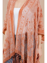 Load image into Gallery viewer, Rose Velvet Burnout Tassel Kimono
