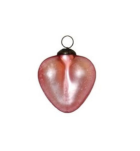 Rose Matte Crackle Glass Heart Ornament