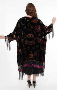 Mystical Mosaic Velvet Burnout Fringe Kimono