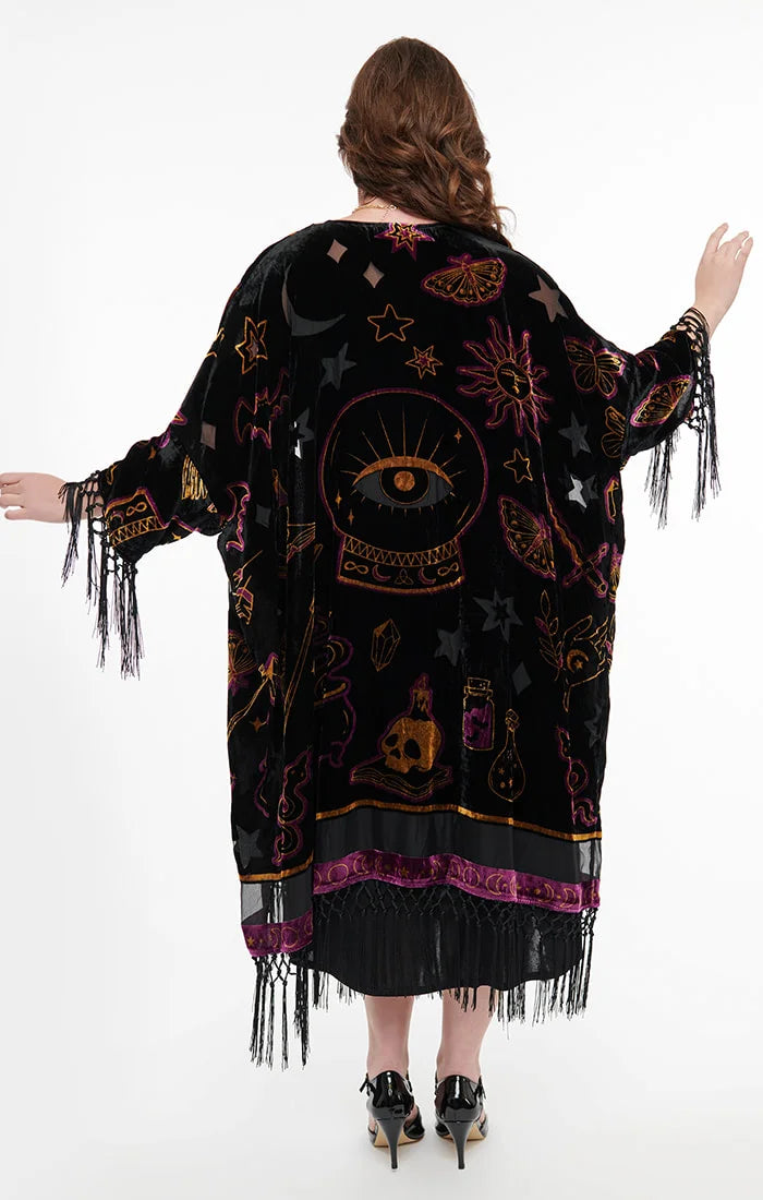 Mystical Mosaic Velvet Burnout Fringe Kimono