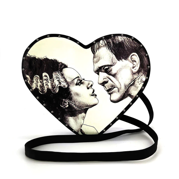 Frankenstein and Bride Illustrated Heart Glow in The Dark Purse