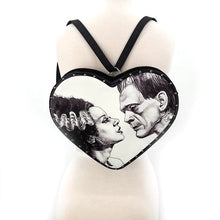 Load image into Gallery viewer, Frankenstein and Bride Illustrated Heart Glow in The Dark Purse
