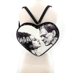 Frankenstein and Bride Illustrated Heart Glow in The Dark Purse