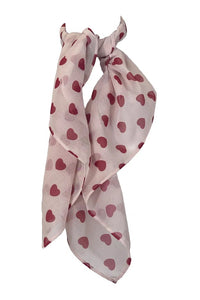 White with Red Hearts Chiffon Hair Scarf