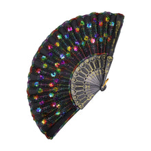 Load image into Gallery viewer, NEW Black Floral Sqeuins Hand Fan- More Colors Available!
