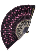 Load image into Gallery viewer, NEW Black Floral Sqeuins Hand Fan- More Colors Available!
