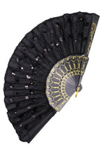 Load image into Gallery viewer, NEW Black Floral Sqeuins Hand Fan- More Colors Available!
