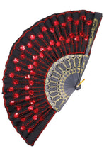 Load image into Gallery viewer, NEW Black Floral Sqeuins Hand Fan- More Colors Available!
