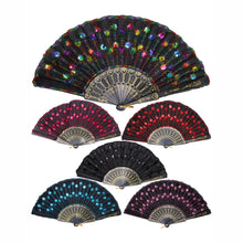 Load image into Gallery viewer, NEW Black Floral Sqeuins Hand Fan- More Colors Available!
