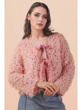 Load image into Gallery viewer, Pink Sequin Velvet Tie Cardigan
