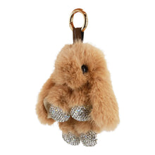 Load image into Gallery viewer, Fluffy brown keychain purse charm with rhinestone paws on a white background
