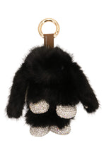 Load image into Gallery viewer, Black fluffy keychain purse charm with gold accents on a white background
