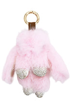 Load image into Gallery viewer, Pink fluffy keychain purse charm with rhinestone details on a white background
