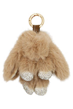 Load image into Gallery viewer, Fluffy beige bunny keychain purse charm with rhinestone paws on a white background
