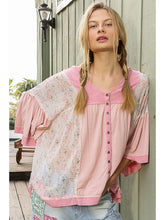 Load image into Gallery viewer, Strawberry Milk Pink Flower Flowy Bell Sleeve Top
