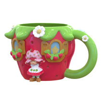 Load image into Gallery viewer, Colorful mug shaped like a strawberry house with a character on a white background
