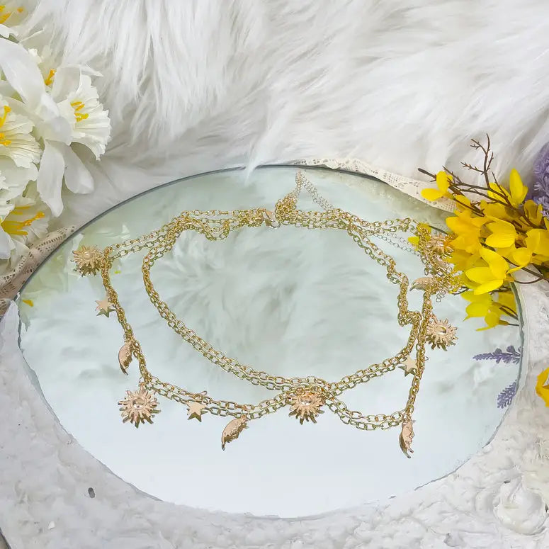 Celestial Sun and Moon Double Chain Waist Chain Belt