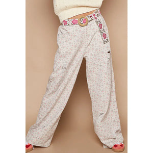 Pink Floral Taupe Twill Pants