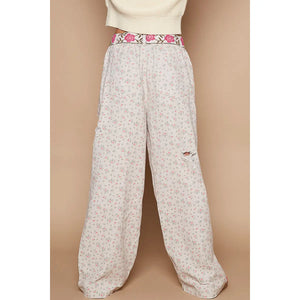 Pink Floral Taupe Twill Pants