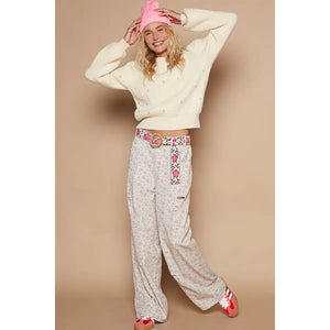 Pink Floral Taupe Twill Pants