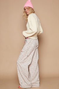 Pink Floral Taupe Twill Pants