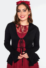 Load image into Gallery viewer, Black Tie Front Ruffle Edge Cardigan
