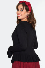 Load image into Gallery viewer, Black Tie Front Ruffle Edge Cardigan
